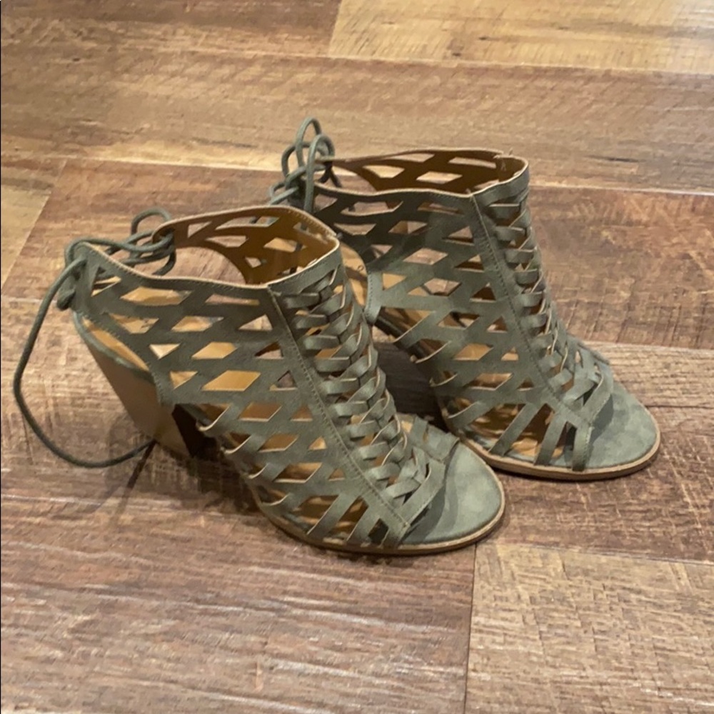 Quips Lace Up Heel Sandals - Green